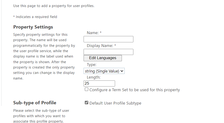 user this page to add a property for user profiles
