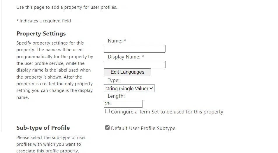 user this page to add a property for user profiles