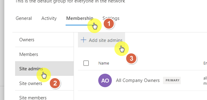 Add new site admins here