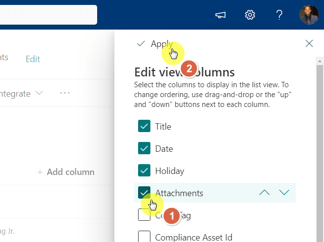 show attachments column