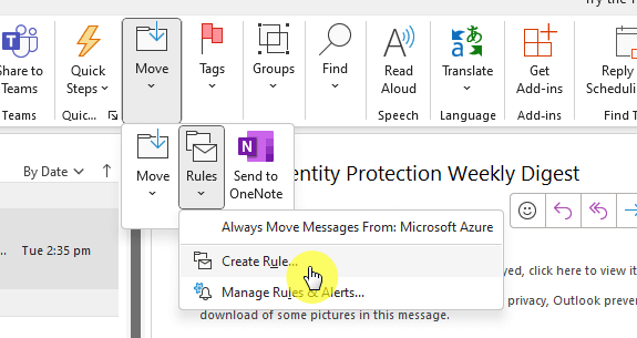 Click the create rule button from the ribbon