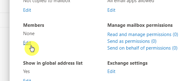 Edit members of the shared mailbox