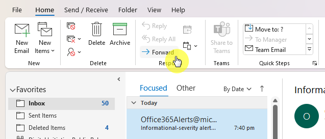 Forward the selected messages