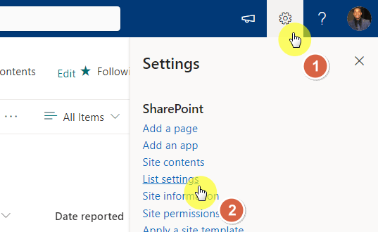 select list settings from the options