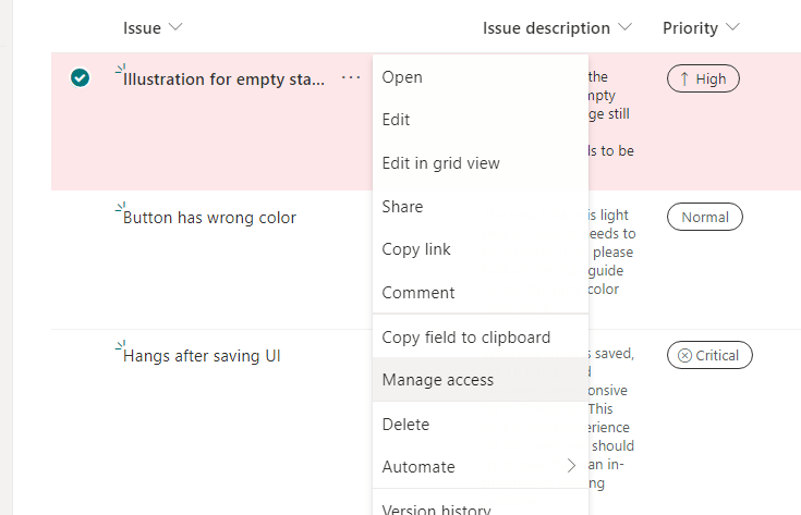 manage access of one list item