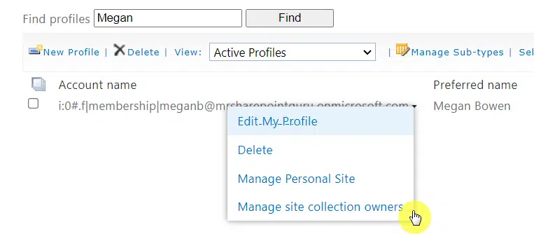 manage the site collection owners for this profile