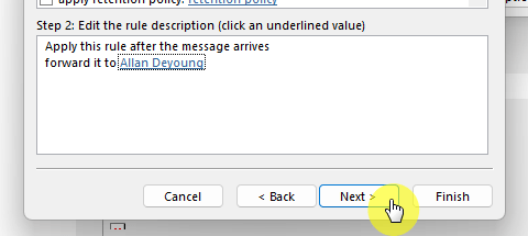 Next step after selecting an action
