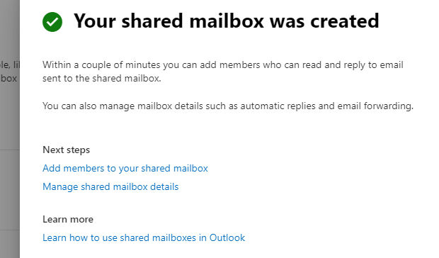 Your shared mailbox was created