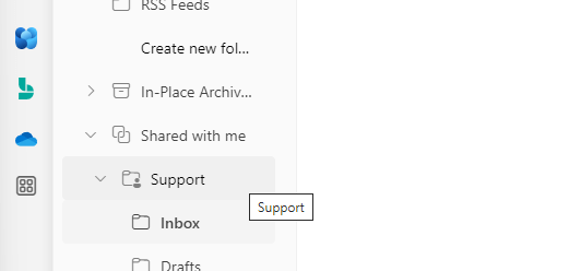 Location of the newly created shared mailbox in Microsoft Outlook