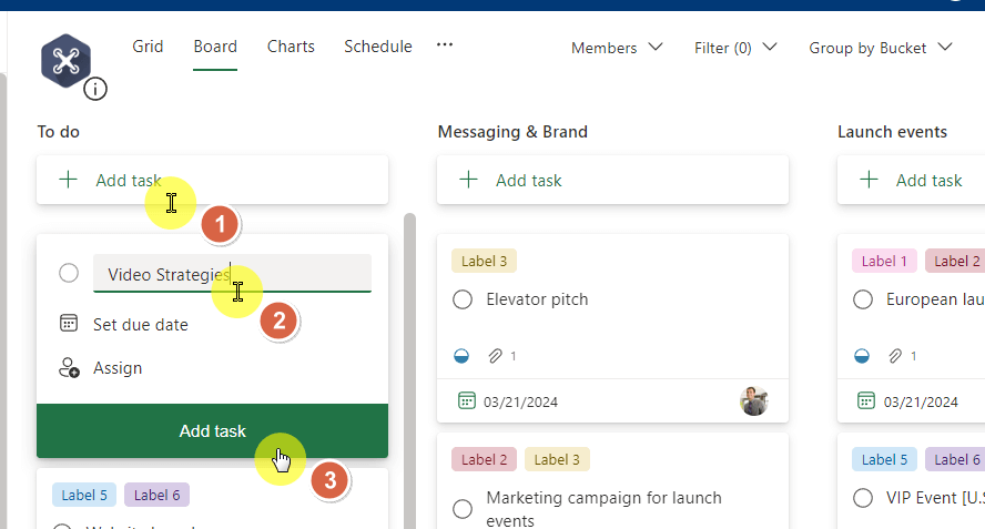 add new task under the to do column