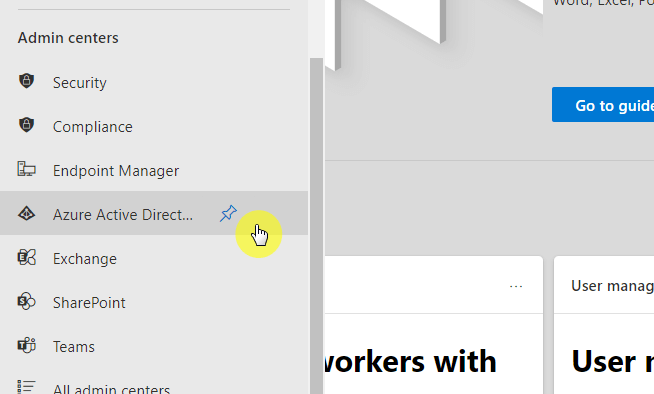 click the aad admin center option