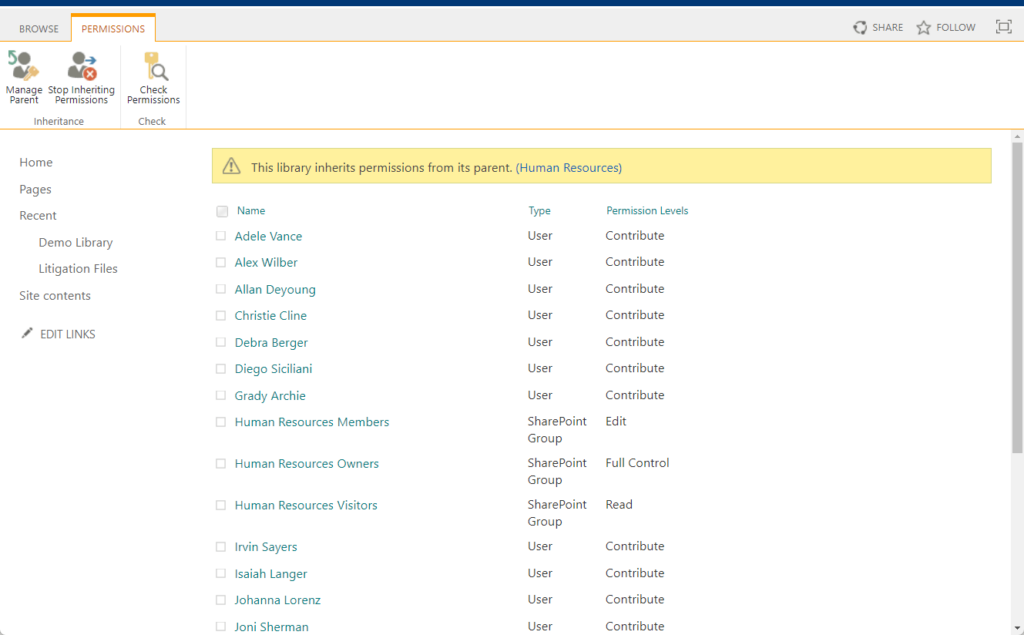 this library inherits permissions from its parent