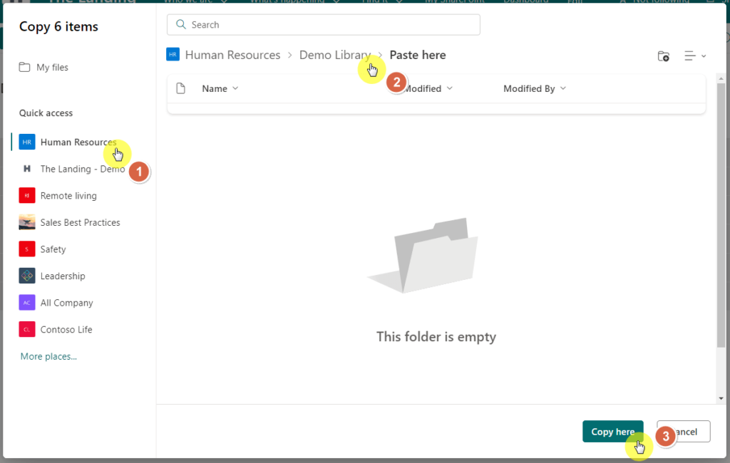 copy the files and folder to the destination folder