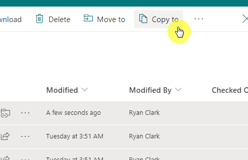 copy to button from the command bar