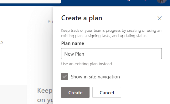 create a new plan through sharepoint online
