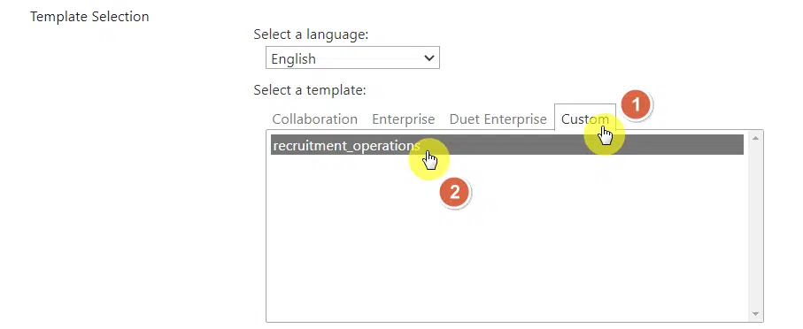 select custom template