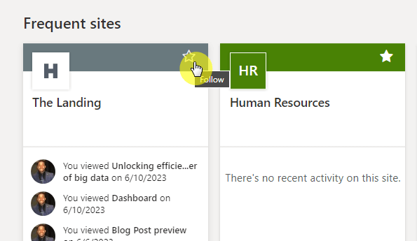 the star button for the landing site under frequent sites