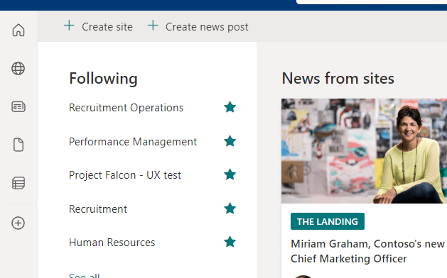 the following section on the sharepoint start page