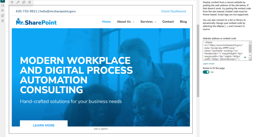 successfully embedded an external page