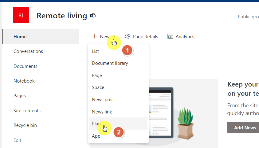 add a new plan in sharepoint online