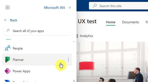 find planner from the app launcher