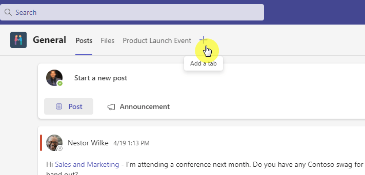 add a new tab in teams