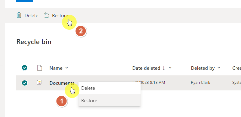 restore the deleted library from the recycle bin