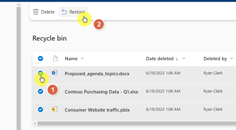 restore files from onedrive recycle bin