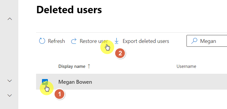 restore the user's account
