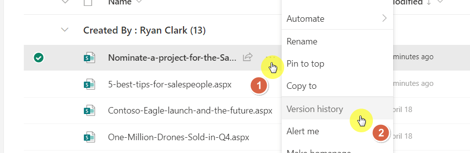 select version history from the options