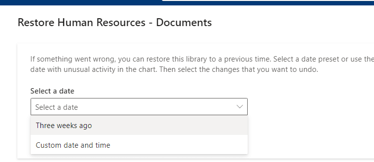 select a date preset to restore to