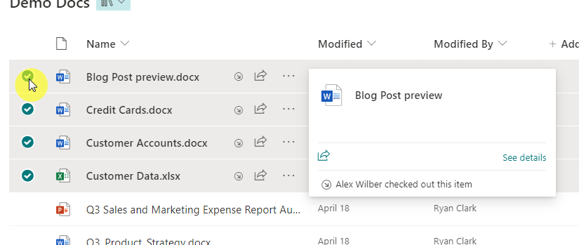 select all the checked out documents