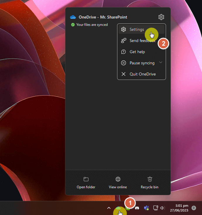 open the settings menu from the taskbar