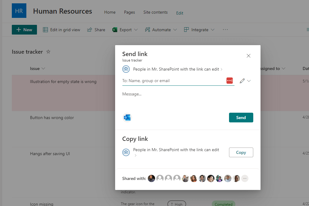 send link for issue tracker