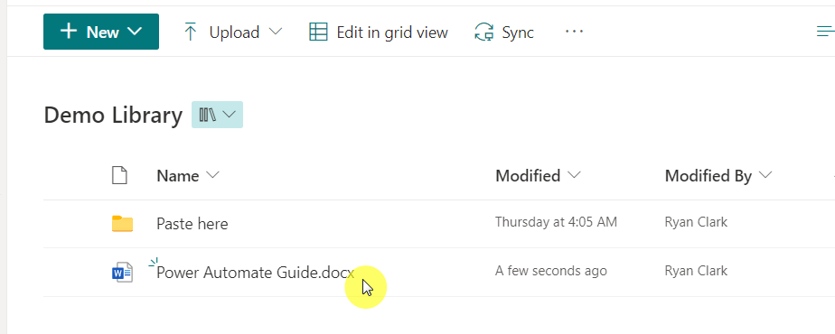 test doc in the sharepoint document library