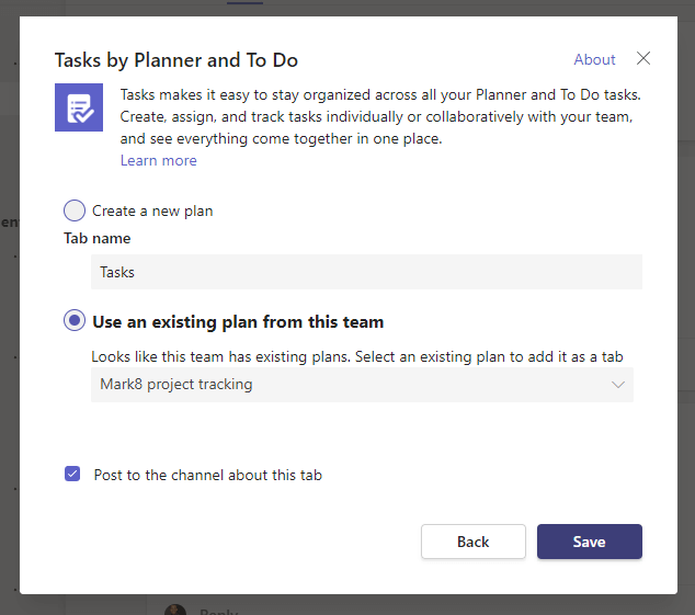 select an existing plan to add it as a tab
