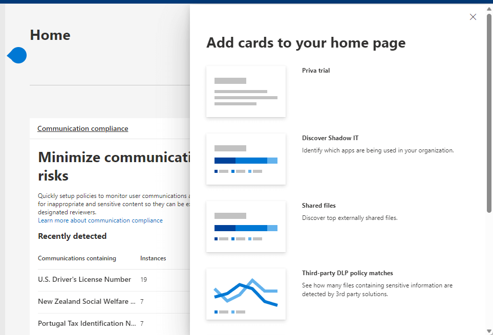 add cards to the compliance center