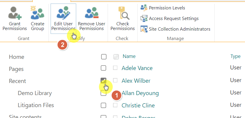 select a user or group from the list