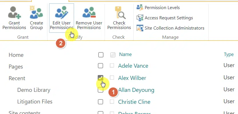 select a user or group from the list