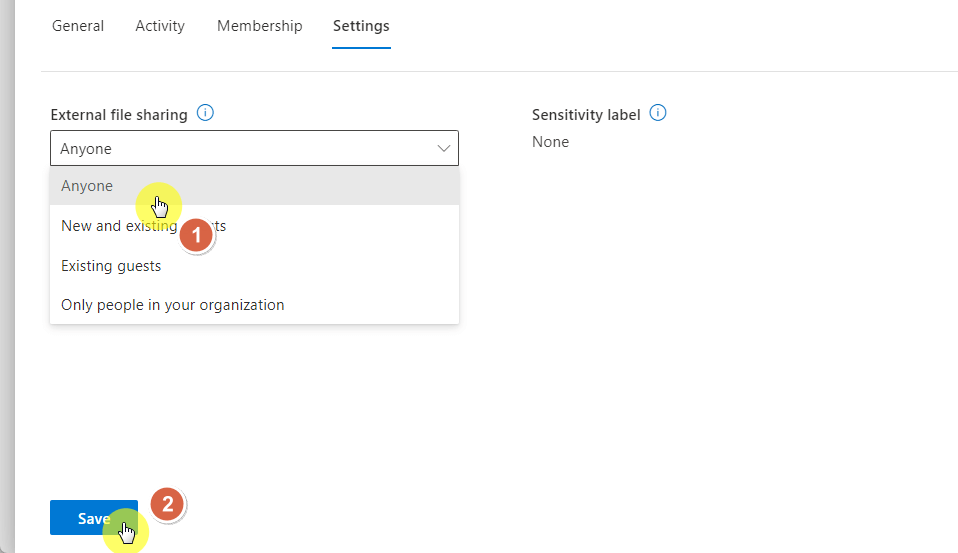 set external file sharing to anyone