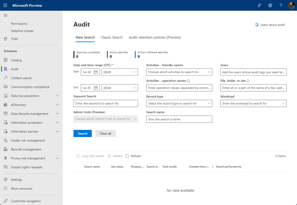 audit solution in the compliance center