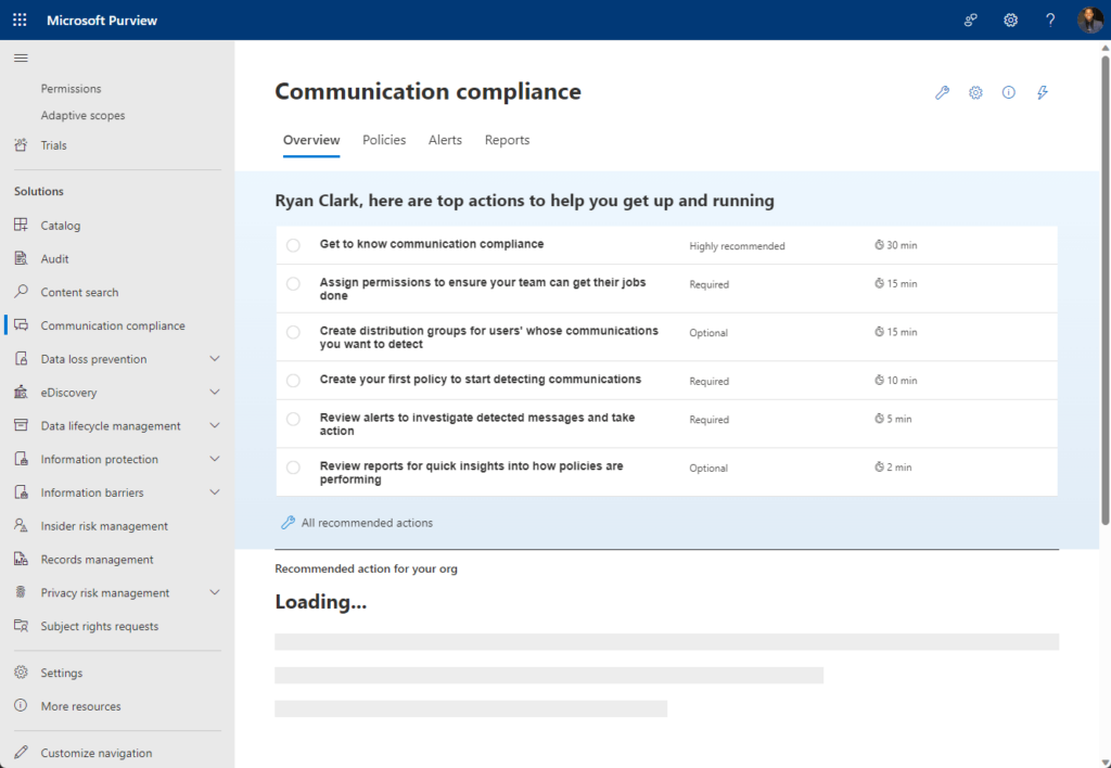 communication compliance in the compliance center
