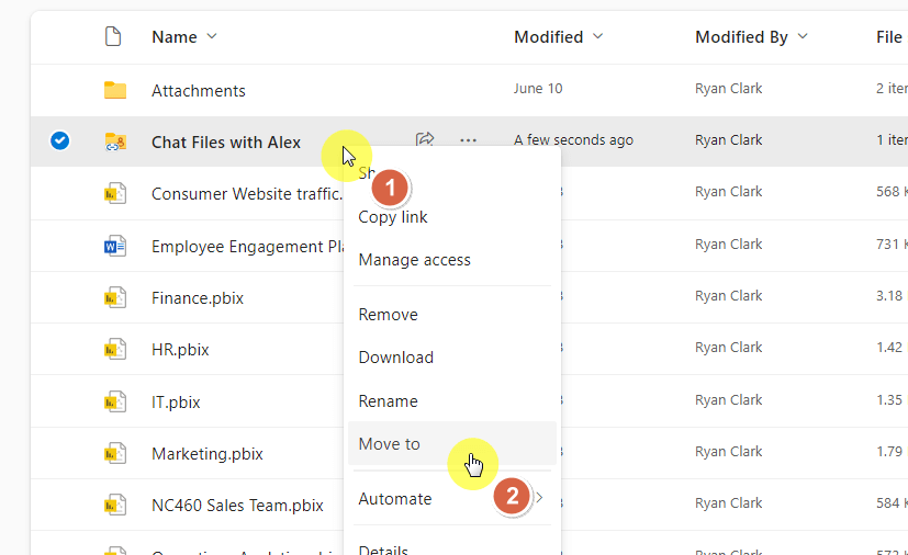 context menu: move to