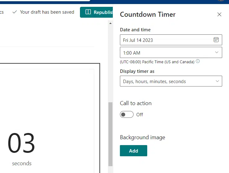 changing the timer properties
