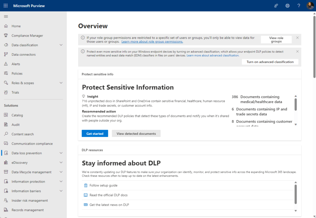 dlp in the compliance center