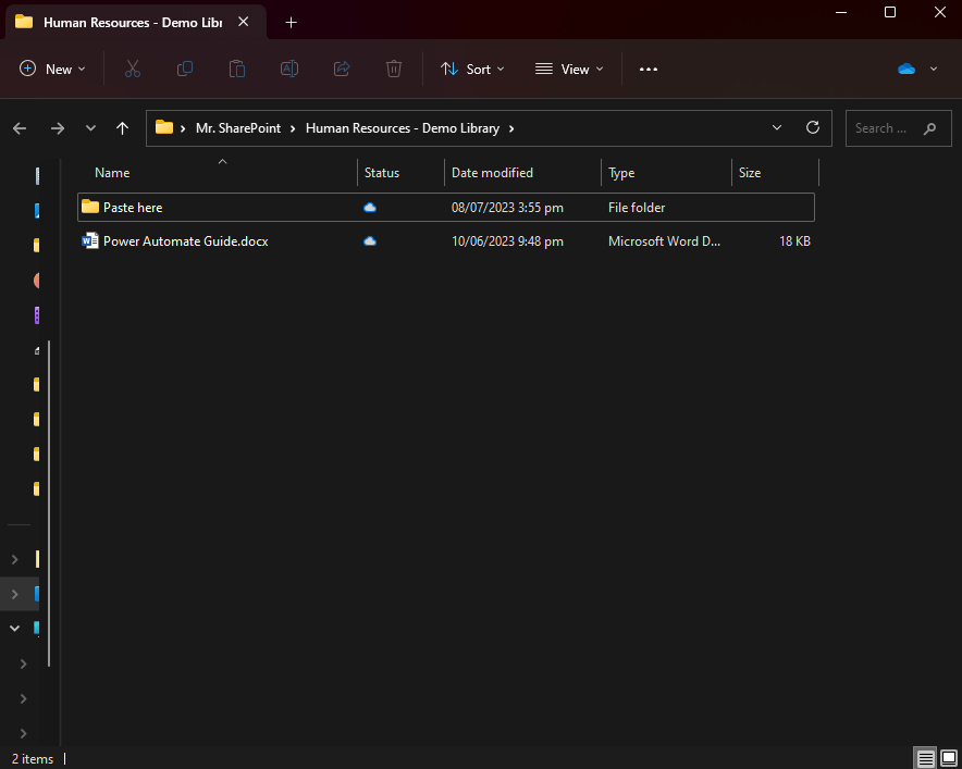 synced folders and files visible in the file explorer