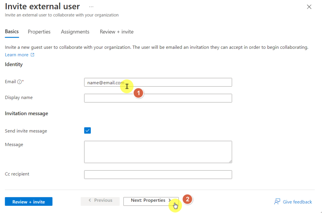 provide the email of the external user