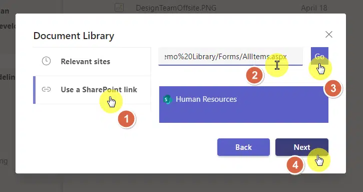 enter the link of the document library to add