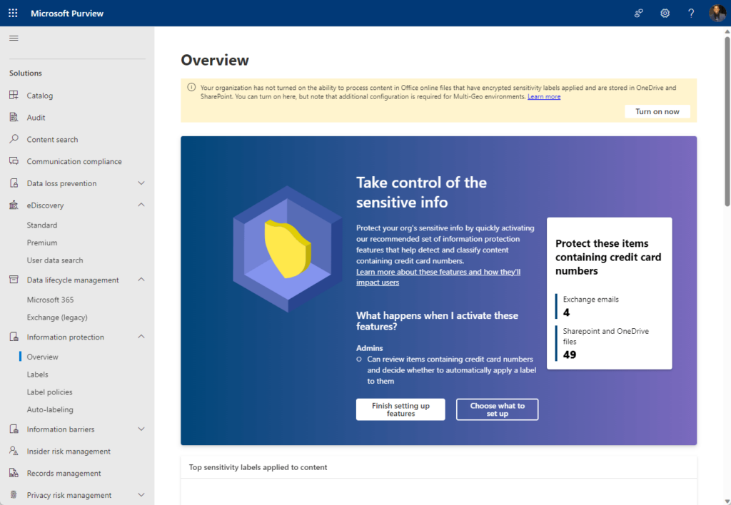 information protection in the compliance center