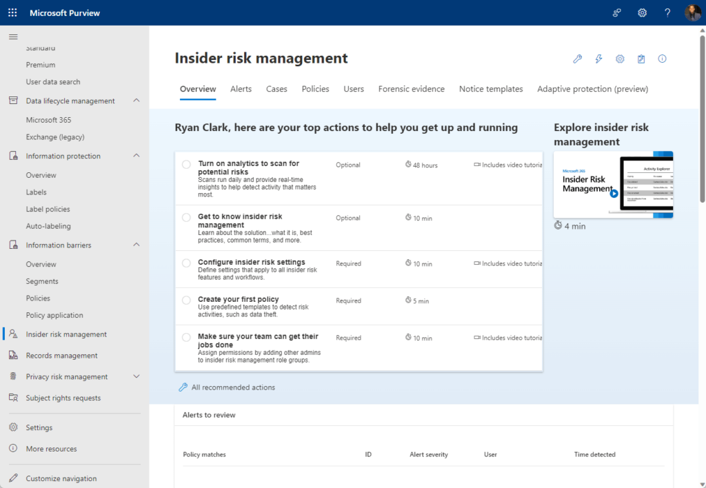 insider risk management in the compliance center